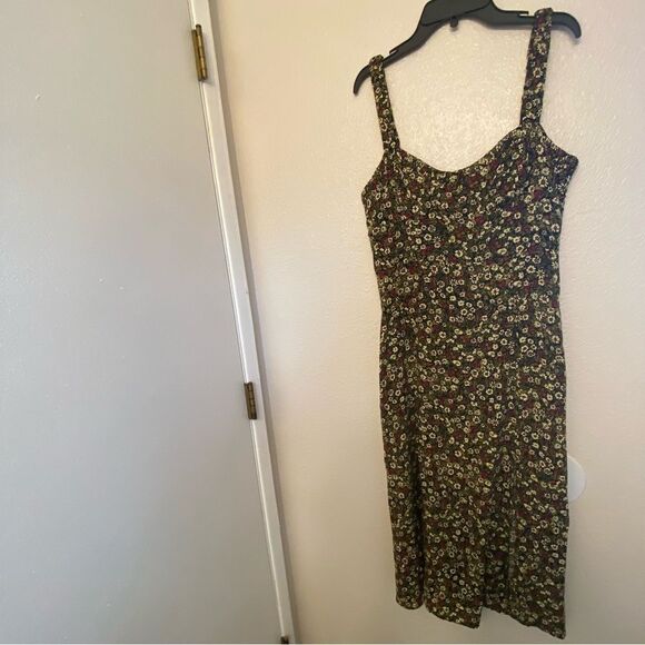 Zara micro Floral print Midi slip Dress viscose black green silky M - Picture 3 of 14